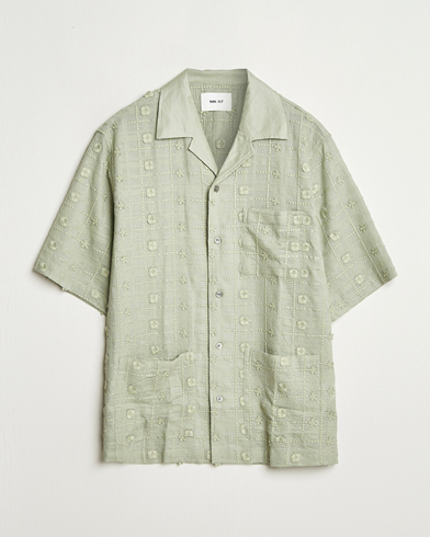 Herre | Nytt i butikken | NN07 | Ben Lyocell Fil-Coupé Embroidery Anglaise Shirt Sage Green
