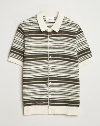 NN07 Nolan Knitted Striped Short Sleeve Shirt Multi – Grønn