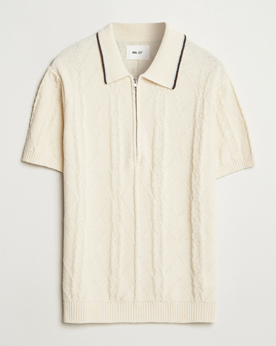 NN07 Gustav Bouclé Half Zip Polo Ivory – Hvit