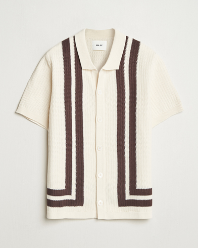 NN07 Ares Knitted Short Sleeve Shirt Ivory – Hvit