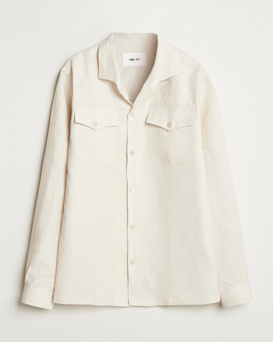 NN07 Pax Linen Western Shirt Ivory – Hvit
