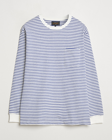 Herre | BEAMS PLUS | BEAMS PLUS | Long Sleeve Striped Pocket T-Shirt White/Blue