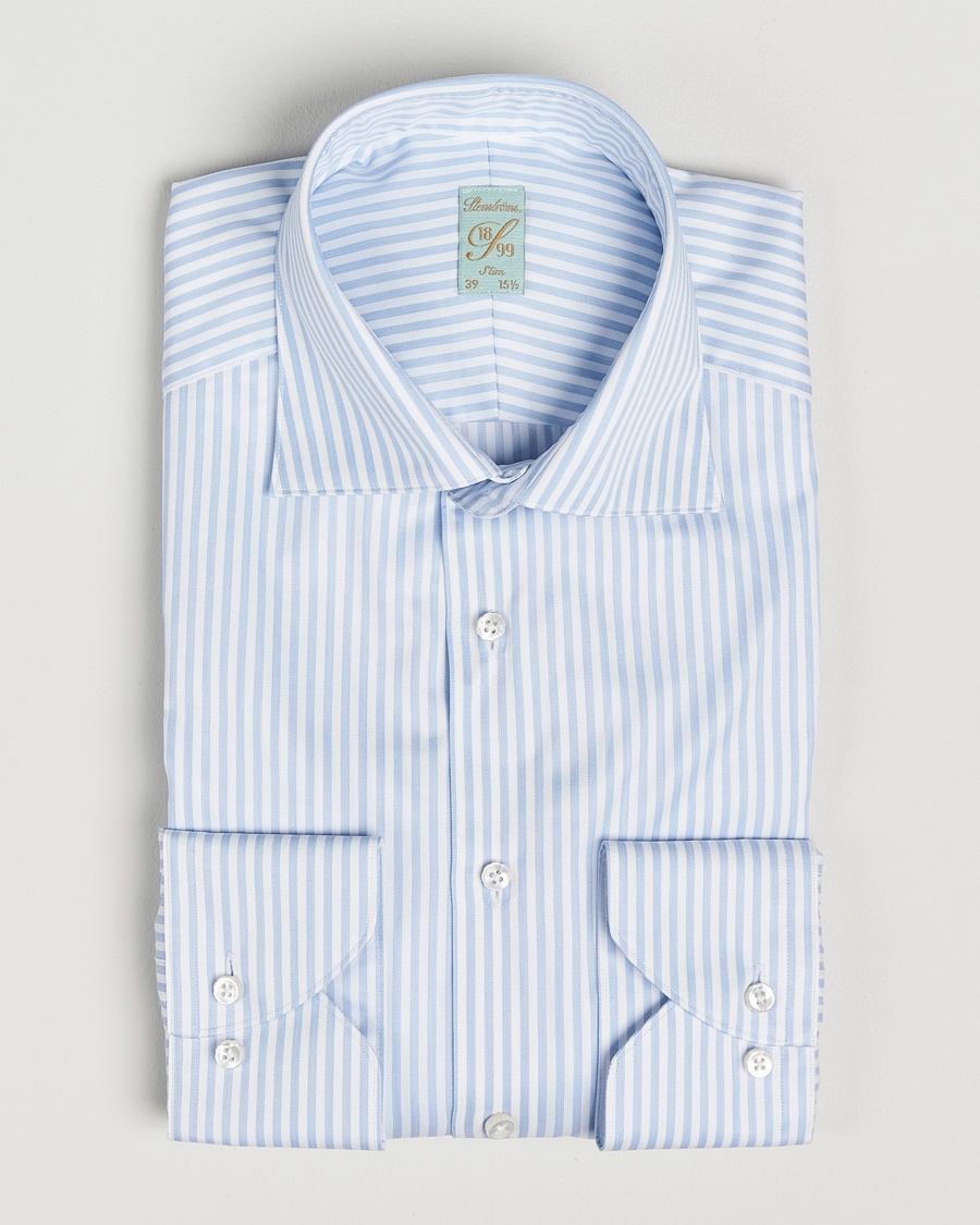 Herre | Formelle | Stenströms | 1899 Slim Striped Cotton Twill Shirt Blue/White