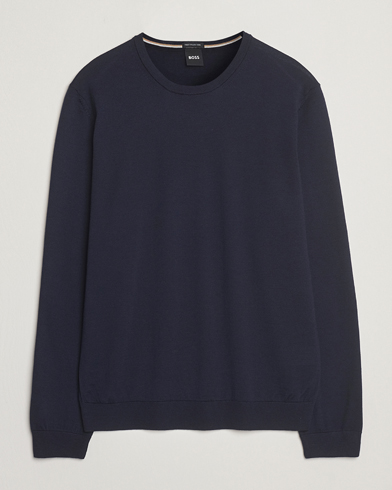 BOSS BLACK Leno Wool Crew Neck Pullover Dark Blue – Blå