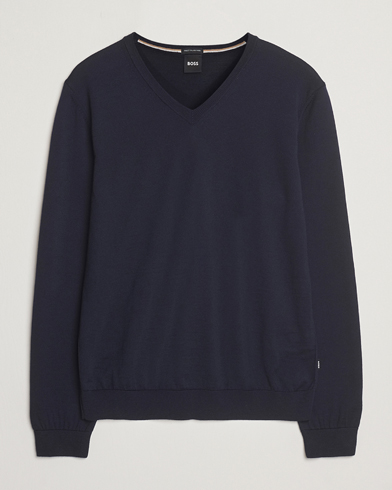 Herre | BOSS BLACK | BOSS BLACK | Melba Wool V-Neck Pullover Dark Blue