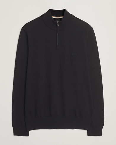 BOSS BLACK Padro Cotton Knitted Half Zip Black – Svart
