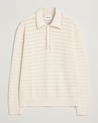 NN07 Josh Knitted Polo Ivory – Hvit