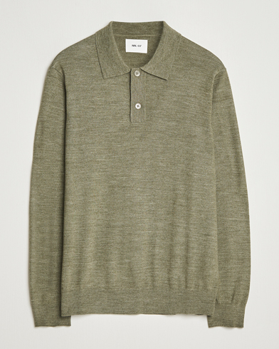 NN07 Serge Wool Knitted Polo Capers Green – Grønn