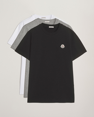 Moncler 3-Pack Logo T-Shirt Grey/White/Black – Grå