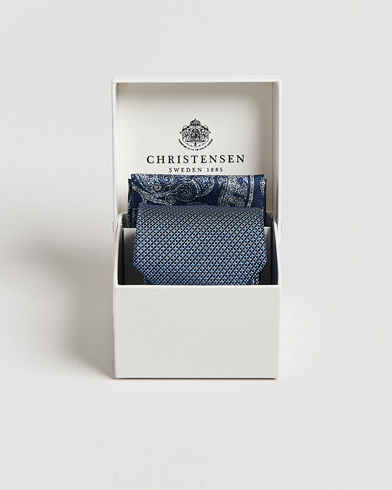 Herre | Amanda Christensen | Amanda Christensen Box Set Silk 8 cm Tie And Pocket Square Sky Blue