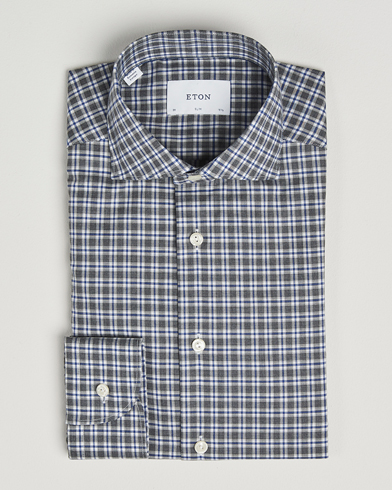 Eton Slim Fit Checked Wrinkle Free Flannel Shirt Dark Grey – Grå