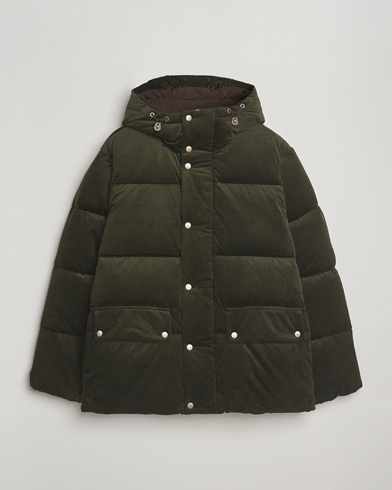 Gant Corduroy Down Hooded Puffer Jacket Green Lagoon – Grønn