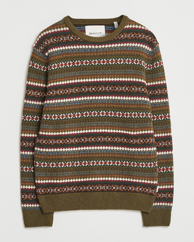 GANT Fair Isle Knitted Crew Neck Sweater Country Green – Grønn