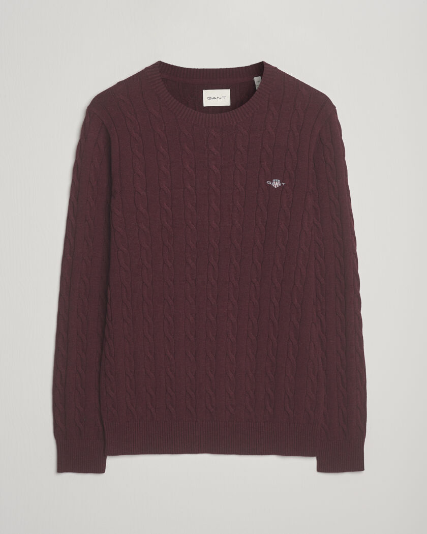 Herre | GANT | GANT Cotton Cable Crew Neck Pullover Bordeaux Melange