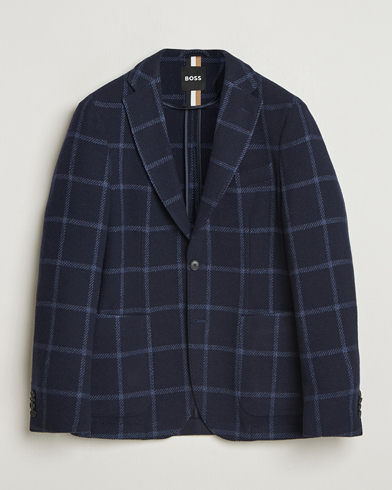 BOSS BLACK Hanry Wool Checked Blazer Dark Blue – Blå