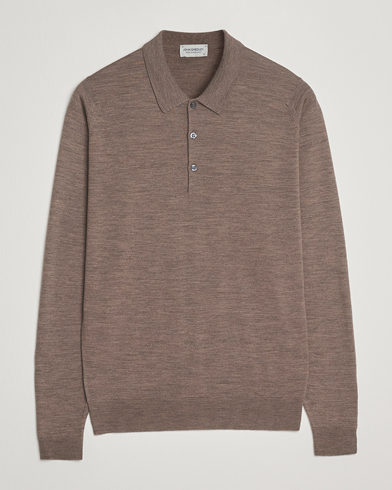 John Smedley Belper Extra Fine Merino Polo Pullover Mushroom Brown – Brun