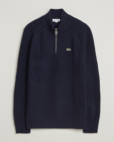 Lacoste Heavy Knitted Wool Half Zip Navy – Blå
