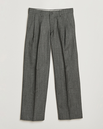 NN07 Justin Double Pleated Herringbone Trousers Grey – Grå