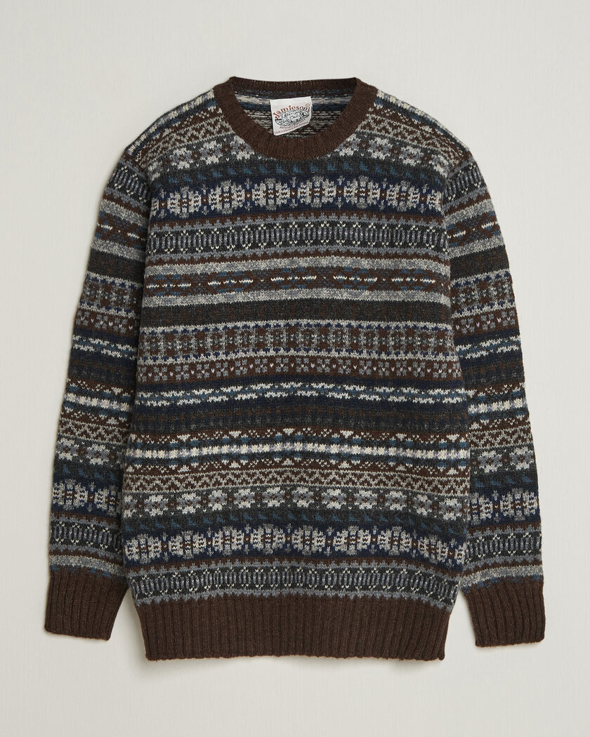 Jamieson's of Shetland Jamiesons Of Shetland All Over Fair Isle Pullover Crew Neck Brown – Brun