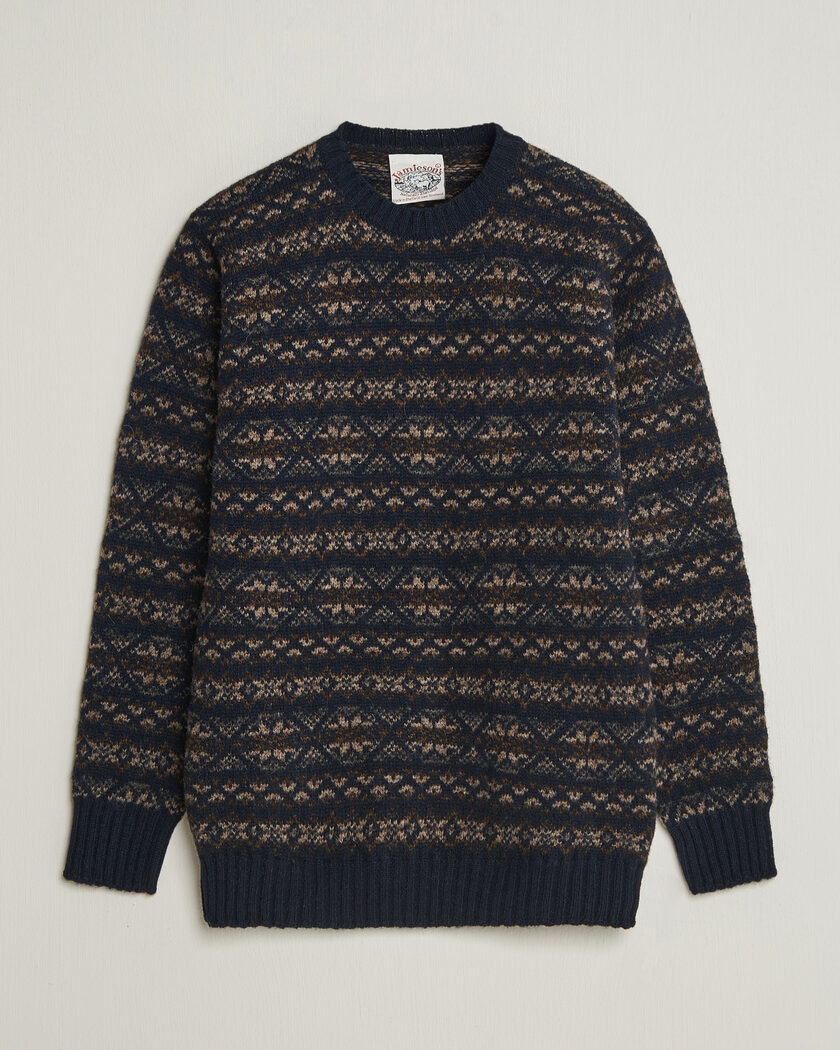 Jamieson's of Shetland Jamiesons Of Shetland All Over Fair Isle Pullover Crew Neck Navy – Blå