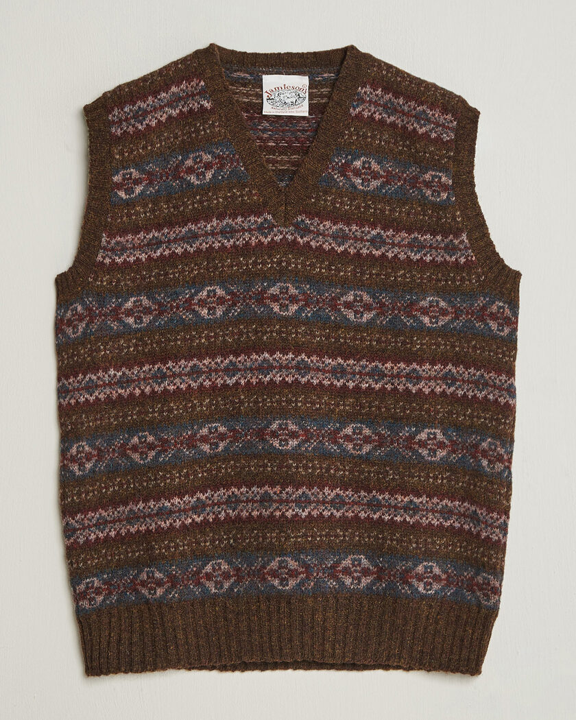Jamieson's of Shetland Jamiesons Of Shetland All Over Fair Isle Slipover Moss Green – Grønn