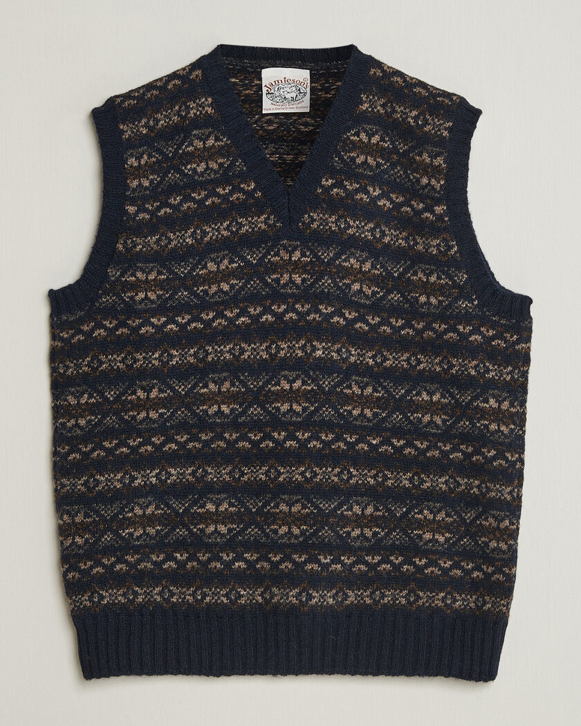 Jamieson's of Shetland Jamiesons Of Shetland All Over Fair Isle Slipover Navy – Blå