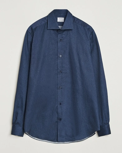 Mazzarelli Soft Flannel Cut Away Shirt Navy – Blå