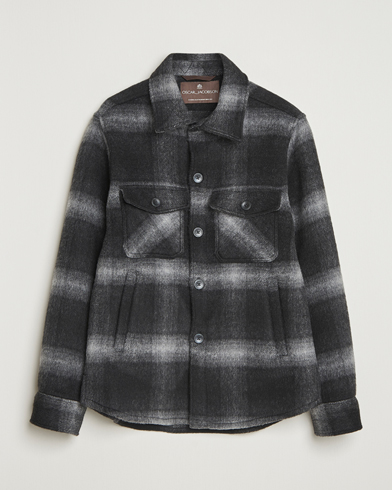 Oscar Jacobson Maverick Checked Wool Shirt Jacket Grey – Grå