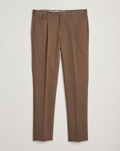PT01 Slim Fit Pleated Cotton/Cashmere Trousers Dark Brown – Brun