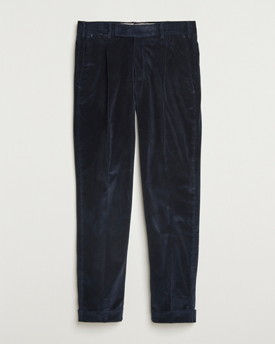 PT01 Rebel Fit Pleated Corduroy Trousers Navy – Blå