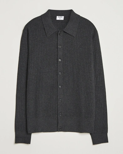 Filippa K Cotton Merino Knitted Cardigan Anthracite Melange – Grå
