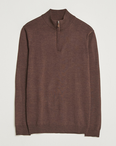 Herre | Stenströms | Stenströms Merino Half-Zip Dark Brown