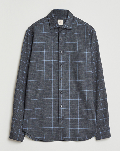 Stenströms Regular Fit Overcheck Flannel Shirt Dark Grey – Grå