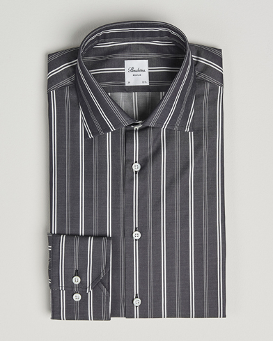 Stenströms Regular Fit Mixed Stripe Twill Shirt White/Black – Grå