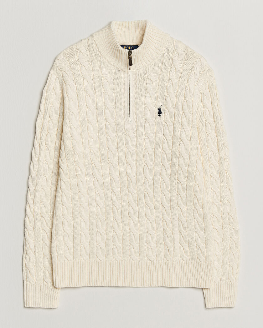 Polo Ralph Lauren Cotton Cable Half Zip Andover Cream – Hvit