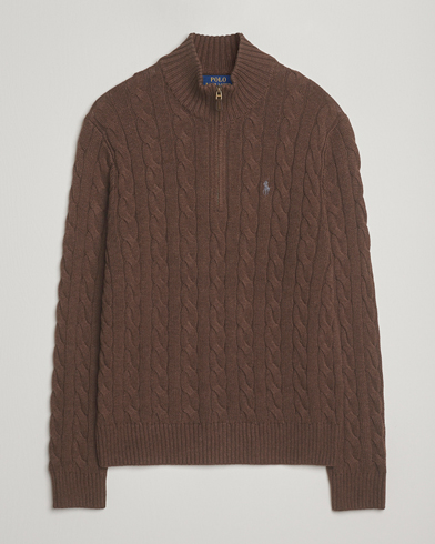 Polo Ralph Lauren Cotton Cable Half Zip Nutmeg Brown Heather – Brun