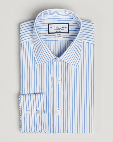 Charles Tyrwhitt Slim Fit Non Iron Twill Stripe Shirt Blue – Hvit