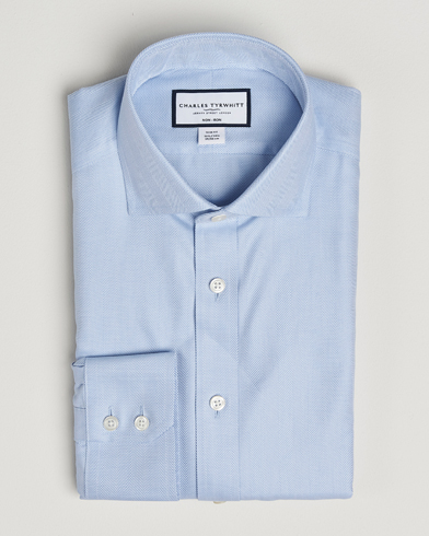 Herre | Charles Tyrwhitt | Charles Tyrwhitt Slim Fit Non Iron Herringbone Cut Away Shirt Sky