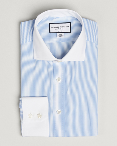 Herre | Charles Tyrwhitt | Charles Tyrwhitt Slim Fit Non Iron Bengal Stripe Winchester Shirt Sky Blue