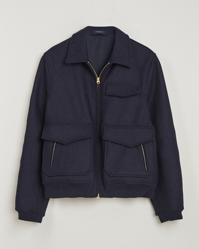 Drake's Melton Bomber Jacket Navy – Blå