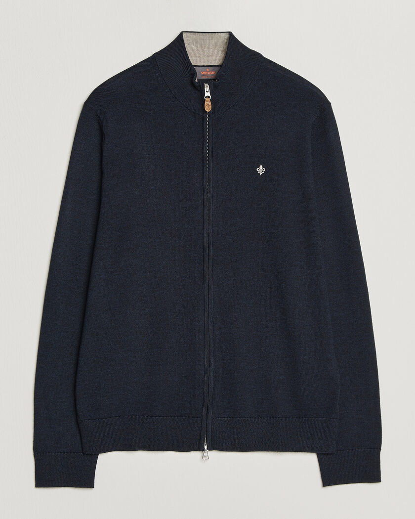 Morris Merino Full Zip Cardigan Navy – Blå