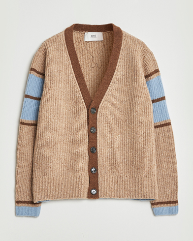 Herre | AMI | AMI Ribbed Wool Knitted Cardigan Camel
