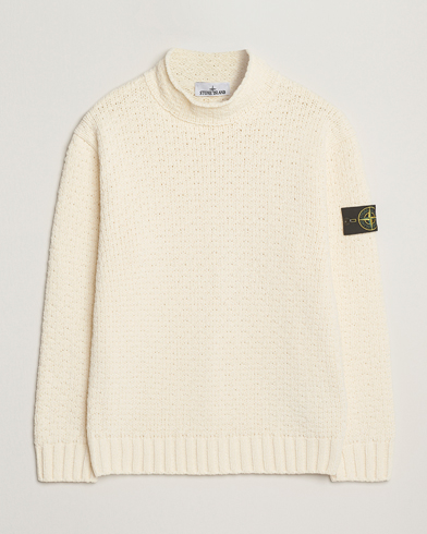 Stone Island Cotton Chenille Knitted Mock Neck Ivory – Hvit