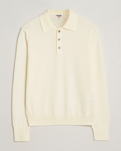 Kamakura Shirts Long Sleeve Knitted Polo Off White – Hvit