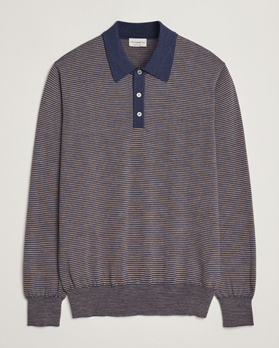 Morgano Striped Merino Polo Blue – Blå