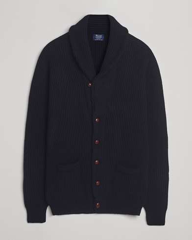 William Lockie Windsor Geelong Lambswool Shawl Cardigan Navy – Blå