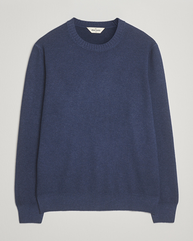 Gran Sasso Wool/Cashmere Washed Crew Neck Navy Melange – Blå