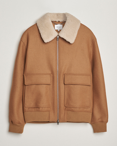 Herre | Maison Kitsuné | Maison Kitsuné Wool Shearling Collar Aviator Jacket Ginger Brown