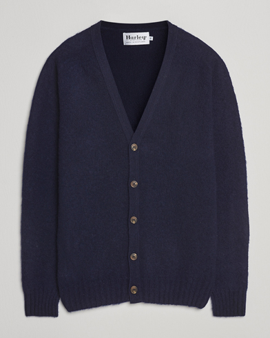 Harley Of Scotland Brushed Supersoft Lambswool Cardigan Navy – Blå