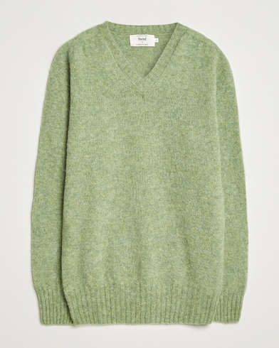 Harley Of Scotland Brushed Supersoft Lambswool V-Neck Light Green – Grønn